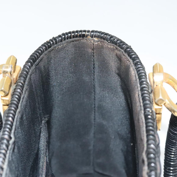 Salvatore Ferragamo Gancini Hand Bag Rattan Black Gold Auth 138876V