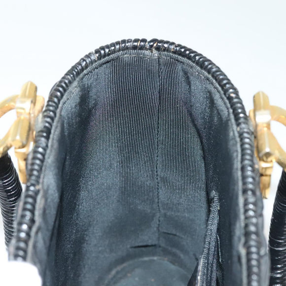 Salvatore Ferragamo Gancini Hand Bag Rattan Black Gold Auth 138876A