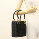 Salvatore Ferragamo Gancini Hand Bag Rattan Black Gold Auth 138876A-20