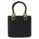 Salvatore Ferragamo Gancini Hand Bag Rattan Black Gold Auth 138876V-13