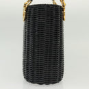 Salvatore Ferragamo Gancini Hand Bag Rattan Black Gold Auth 138876V-4
