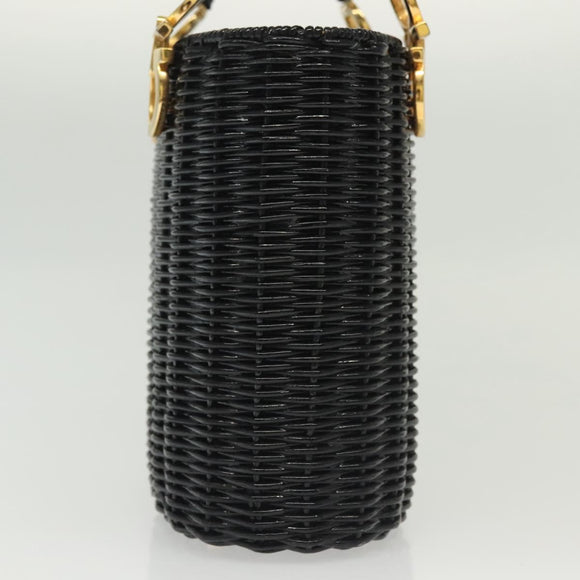 Salvatore Ferragamo Gancini Hand Bag Rattan Black Gold Auth 138876V