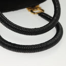 Salvatore Ferragamo Gancini Hand Bag Rattan Black Gold Auth 138876V-7