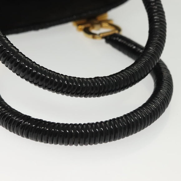 Salvatore Ferragamo Gancini Hand Bag Rattan Black Gold Auth 138876V