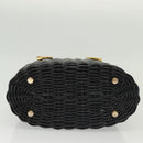 Salvatore Ferragamo Gancini Hand Bag Rattan Black Gold Auth 138876V-5