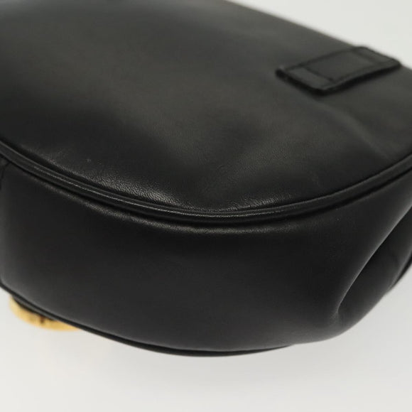 Salvatore Ferragamo Gancini Chain Shoulder Bag Leather Black Gold Auth 138877