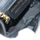 Salvatore Ferragamo Gancini Chain Shoulder Bag Leather Black Gold Auth 138877-11