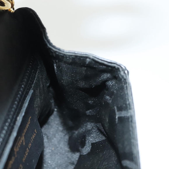 Salvatore Ferragamo Gancini Chain Shoulder Bag Leather Black Gold Auth 138877