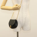 Salvatore Ferragamo Gancini Chain Shoulder Bag Leather Black Gold Auth 138877-20