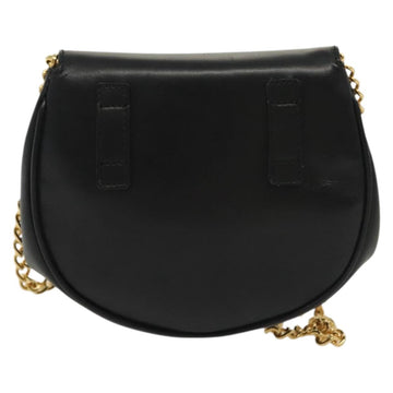 Salvatore Ferragamo Gancini Chain Shoulder Bag Leather Black Gold Auth 138877 - 0