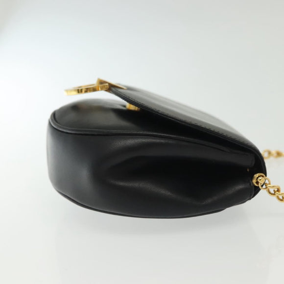 Salvatore Ferragamo Gancini Chain Shoulder Bag Leather Black Gold Auth 138877