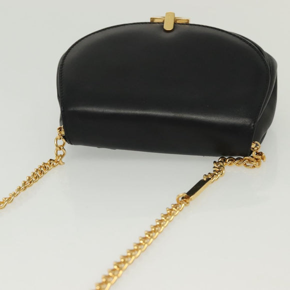 Salvatore Ferragamo Gancini Chain Shoulder Bag Leather Black Gold Auth 138877