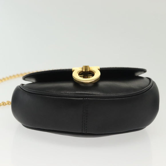 Salvatore Ferragamo Gancini Chain Shoulder Bag Leather Black Gold Auth 138877