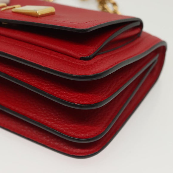 Salvatore Ferragamo Chain Vala Shoulder Bag Leather Red Gold Auth 138878