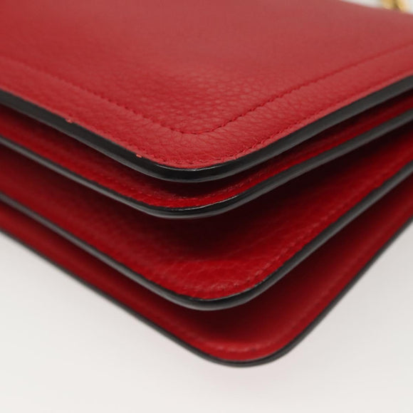 Salvatore Ferragamo Chain Vala Shoulder Bag Leather Red Gold Auth 138878