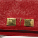 Salvatore Ferragamo Chain Vala Shoulder Bag Leather Red Gold Auth 138878-14