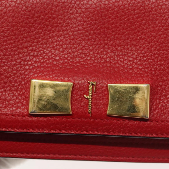 Salvatore Ferragamo Chain Vala Shoulder Bag Leather Red Gold Auth 138878