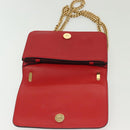 Salvatore Ferragamo Chain Vala Shoulder Bag Leather Red Gold Auth 138878-15