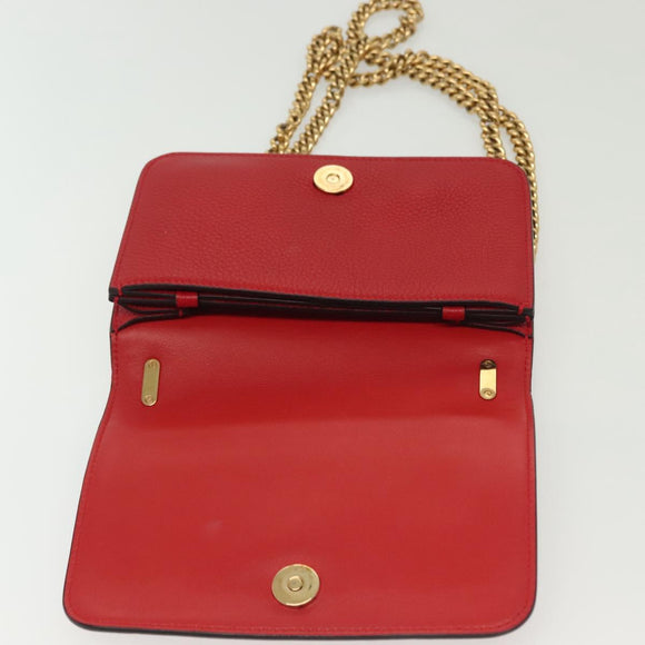 Salvatore Ferragamo Chain Vala Shoulder Bag Leather Red Gold Auth 138878