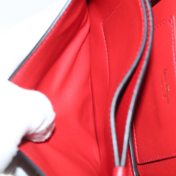 Salvatore Ferragamo Chain Vala Shoulder Bag Leather Red Gold Auth 138878