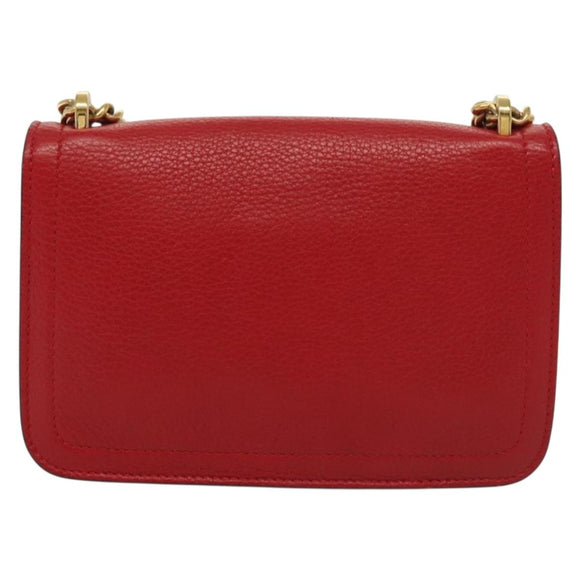 Salvatore Ferragamo Chain Vala Shoulder Bag Leather Red Gold Auth 138878