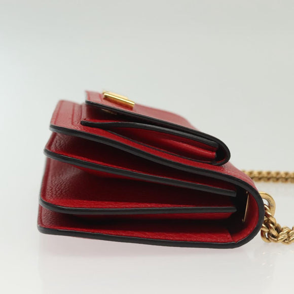 Salvatore Ferragamo Chain Vala Shoulder Bag Leather Red Gold Auth 138878