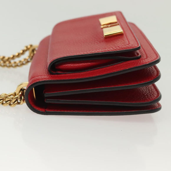 Salvatore Ferragamo Chain Vala Shoulder Bag Leather Red Gold Auth 138878