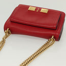 Salvatore Ferragamo Chain Vala Shoulder Bag Leather Red Gold Auth 138878-6