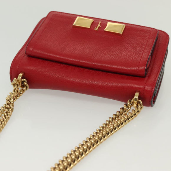 Salvatore Ferragamo Chain Vala Shoulder Bag Leather Red Gold Auth 138878
