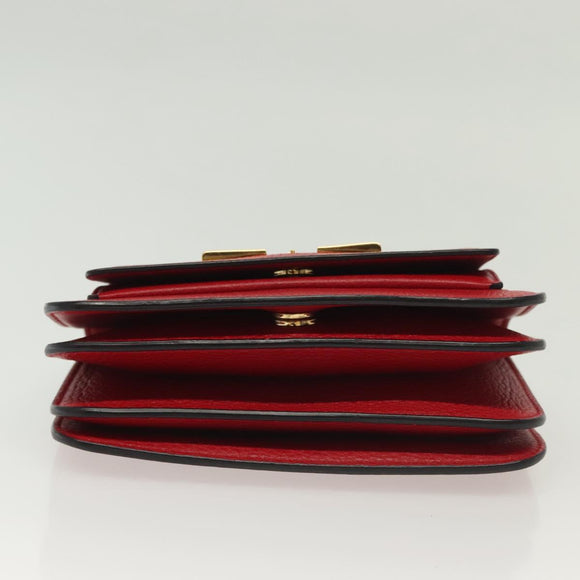 Salvatore Ferragamo Chain Vala Shoulder Bag Leather Red Gold Auth 138878