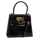 Salvatore Ferragamo Gancini Hand Bag Enamel 2way Black Gold Auth 138879-1