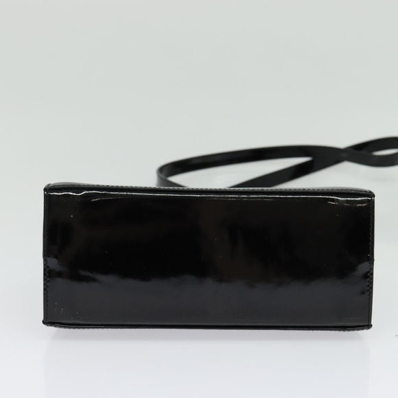Salvatore Ferragamo Gancini Hand Bag Enamel 2way Black Gold Auth 138879