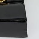 Salvatore Ferragamo Gancini Hand Bag Enamel 2way Black Gold Auth 138879-13