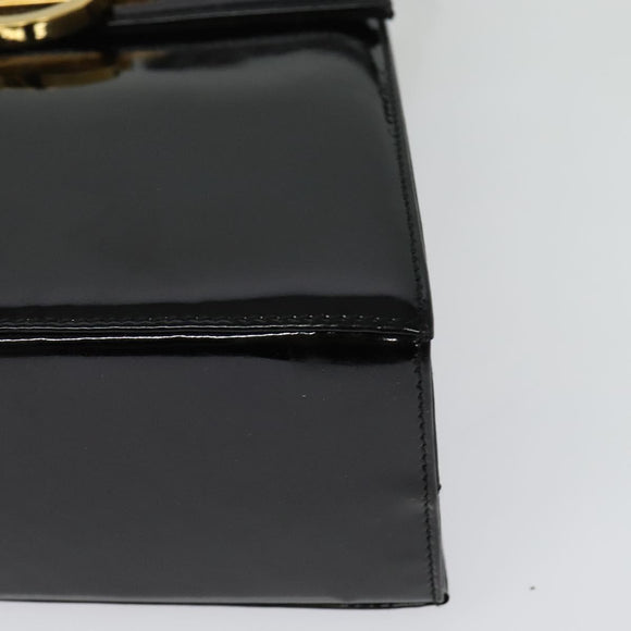 Salvatore Ferragamo Gancini Hand Bag Enamel 2way Black Gold Auth 138879