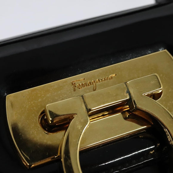 Salvatore Ferragamo Gancini Hand Bag Enamel 2way Black Gold Auth 138879