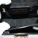 Salvatore Ferragamo Gancini Hand Bag Enamel 2way Black Gold Auth 138879-19
