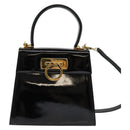 Salvatore Ferragamo Gancini Hand Bag Enamel 2way Black Gold Auth 138879-2
