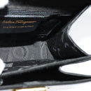 Salvatore Ferragamo Gancini Hand Bag Enamel 2way Black Gold Auth 138879-20