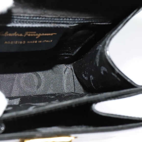 Salvatore Ferragamo Gancini Hand Bag Enamel 2way Black Gold Auth 138879
