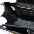Salvatore Ferragamo Gancini Hand Bag Enamel 2way Black Gold Auth 138879-21