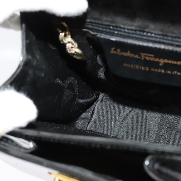Salvatore Ferragamo Gancini Hand Bag Enamel 2way Black Gold Auth 138879