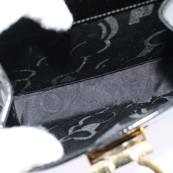 Salvatore Ferragamo Gancini Hand Bag Enamel 2way Black Gold Auth 138879