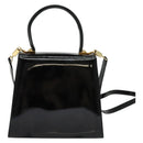 Salvatore Ferragamo Gancini Hand Bag Enamel 2way Black Gold Auth 138879-3