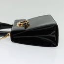 Salvatore Ferragamo Gancini Hand Bag Enamel 2way Black Gold Auth 138879-4