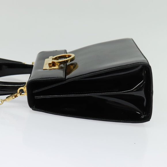Salvatore Ferragamo Gancini Hand Bag Enamel 2way Black Gold Auth 138879