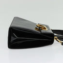 Salvatore Ferragamo Gancini Hand Bag Enamel 2way Black Gold Auth 138879-5