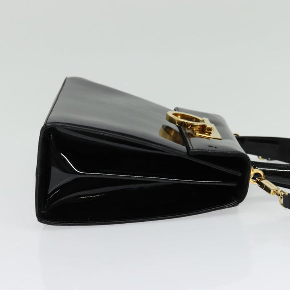 Salvatore Ferragamo Gancini Hand Bag Enamel 2way Black Gold Auth 138879