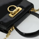 Salvatore Ferragamo Gancini Hand Bag Enamel 2way Black Gold Auth 138879-6