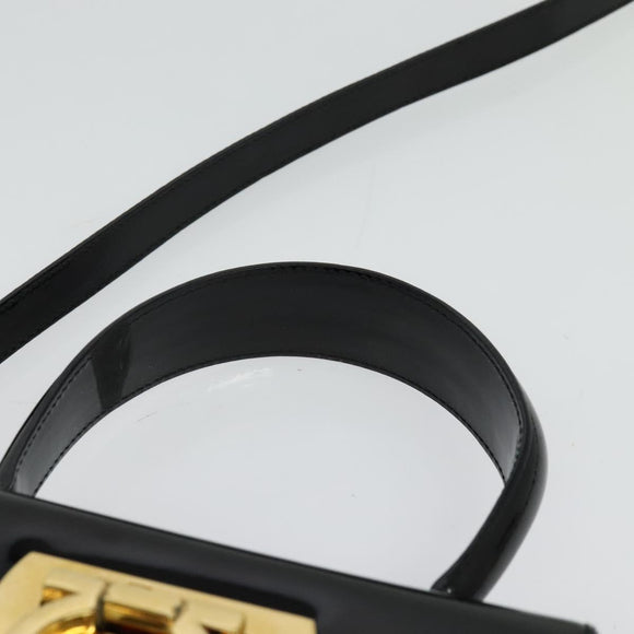 Salvatore Ferragamo Gancini Hand Bag Enamel 2way Black Gold Auth 138879