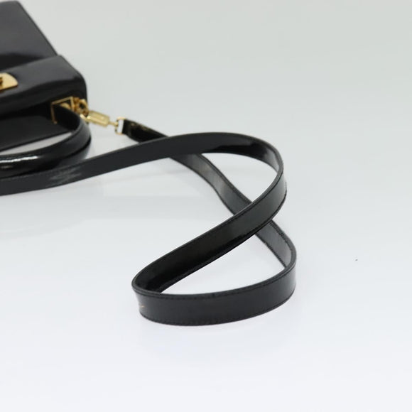 Salvatore Ferragamo Gancini Hand Bag Enamel 2way Black Gold Auth 138879